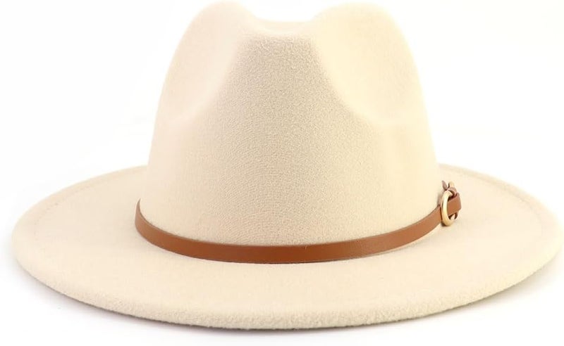 CCAKXCJJ Fedora Hats for Men Women Felt Jazz Hat Wide Brim Panama Hat with Belt Buckle - Image 2